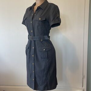 CALVIN Klein Buttons Down, Pockets And Belt WOMENS midi DRESS